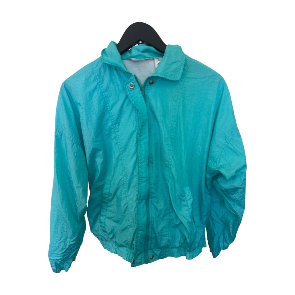 Vintage 80s 90s Blair Teal Nylon Windbreaker Jacket Lightweight Bomber Size Med